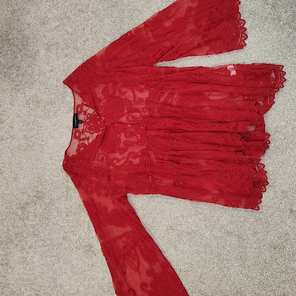 Lane Bryant Vibrant Red Sheer Lace Top - Picture 4 of 6